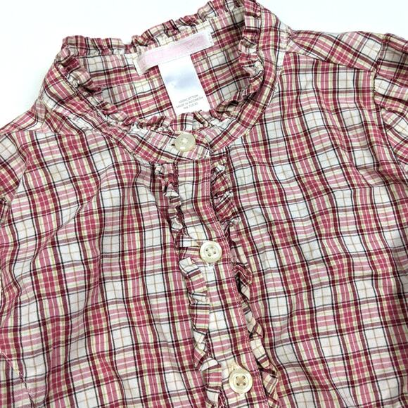 Janie and Jack Shirt Girls Sz 5T Red Plaid Button Down Ruffle Christmas Holiday - Picture 2 of 4